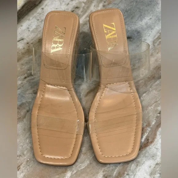 Women’s ZARA Vinyl transparent clear double strap espadrille wedge sandals-Sz 40 - Picture 2 of 7